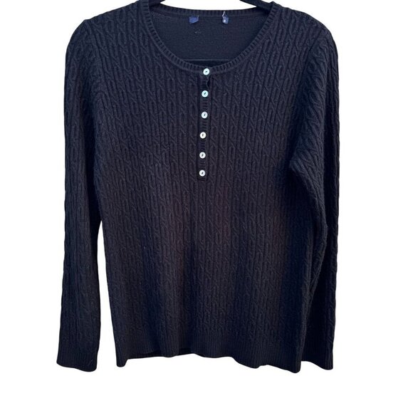 Express Vintage Y2K Womens Black Cable Knit Long Sleeve Button Henley Sweater S - Picture 1 of 9